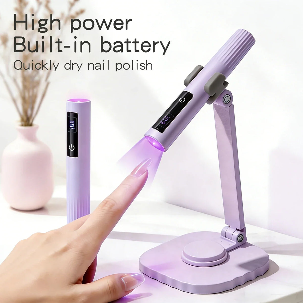 YIKOOLIN Mini Handheld UV Light Nail Lamp with Stand Handheld UV Light with Display for Gel Nail Rechargeable USB Nail Dryer