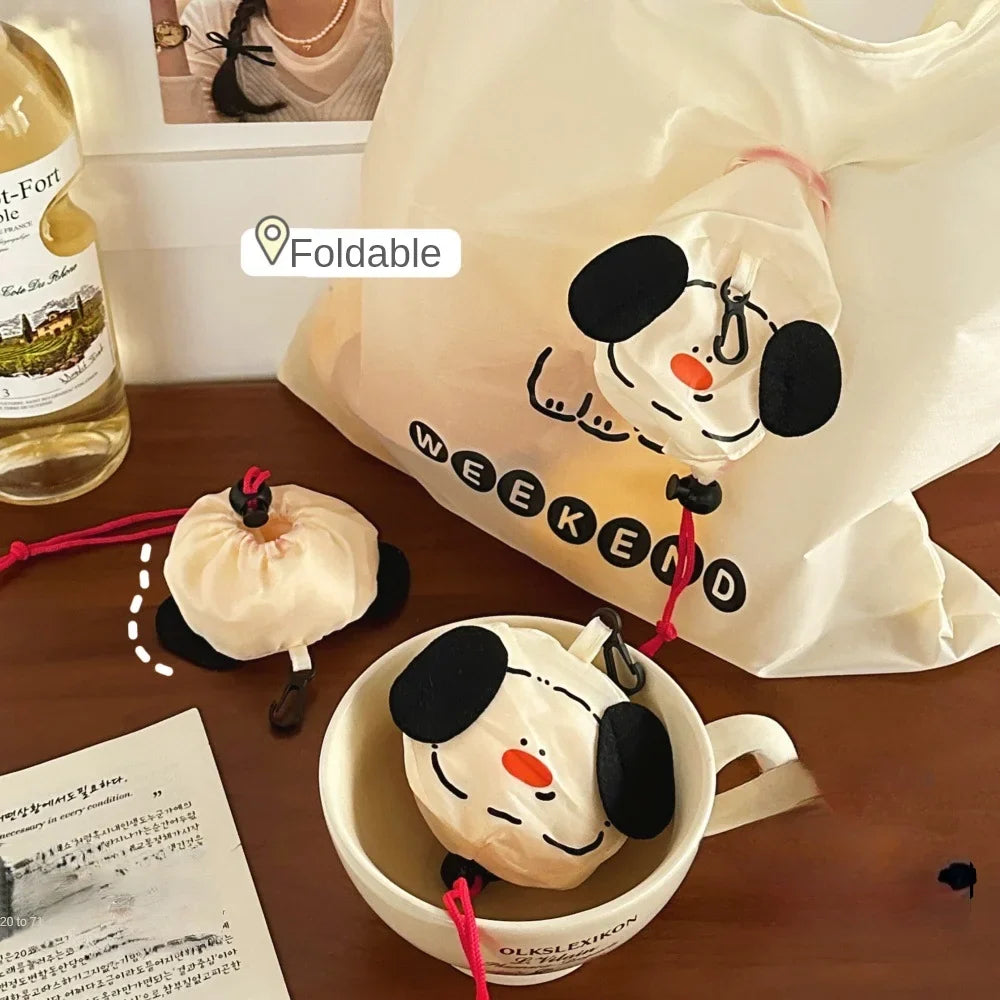 Cartoon Dog Shopping Bag Foldable Portable Large Capacity Eco-friendly Bag Durable for Grocery Shopping Handheld