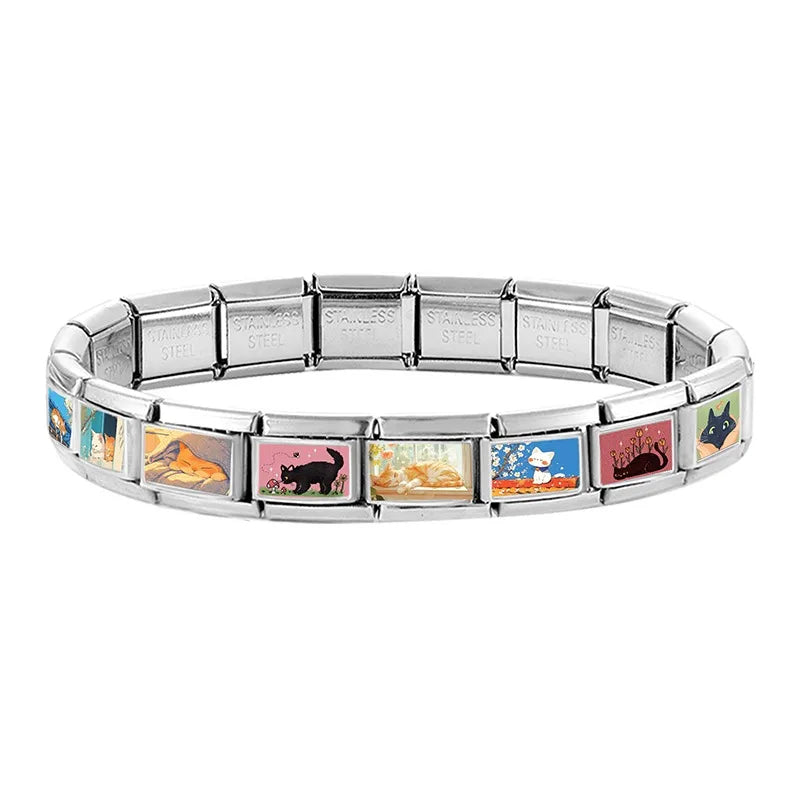 2026 New Women's Gift Cute Cat Looks at the cake Italian Charm Links Beads Fit 9mm Stainless Steel Modular Bracelet Jewelry Gift