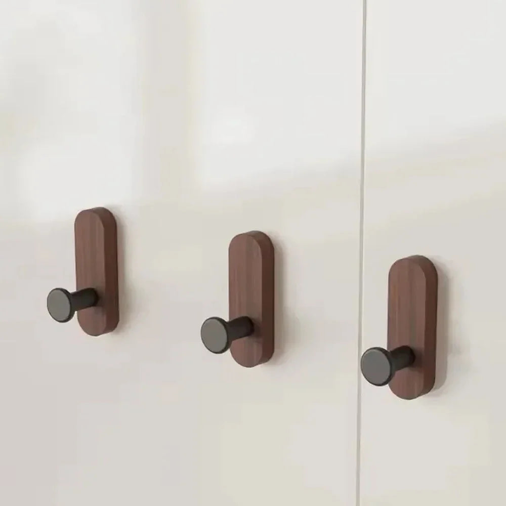 Self Adhesive Wall Hooks Nordic Wooden Hooks for Hanging Coat Clothes Bathroom Kitchen Towel Storage Hanger Entryway Key Holder