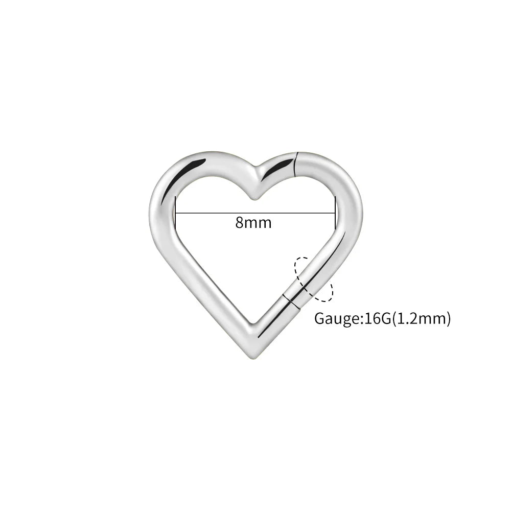 Right Grand ASTM F136 Titanium 16G Heart Hinged Segment Hoop Ring 8mm/10mm Daith Helix Earring Clicker Nose Septum Piercing