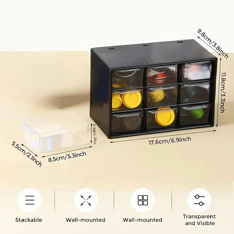 Desktop 9 Grid Office Drawers Box Small Piece Organizer Transparent Partitioned Student Desk Wall-mounted Sundries Drawer