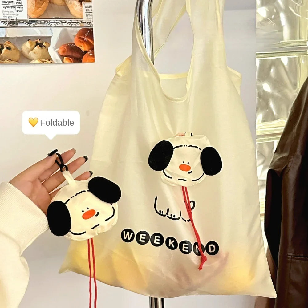Cartoon Dog Shopping Bag Foldable Portable Large Capacity Eco-friendly Bag Durable for Grocery Shopping Handheld