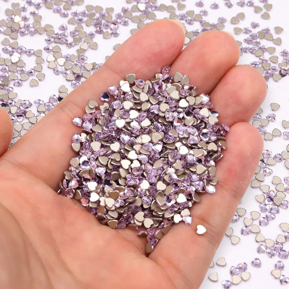 3*3mm Glass Flat Bottom Nail Drill Rhinestones Heart Shape Series Glitter Flatback Crystal For DIY Nail Art Drill Decoration