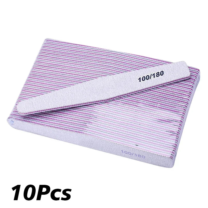 1-10Pcs Nail File Buffer 100/180 Grit Half Moon Nail Files Double Side Sandpaper Sanding Grinding Gel Nail Polish Manicure Tool