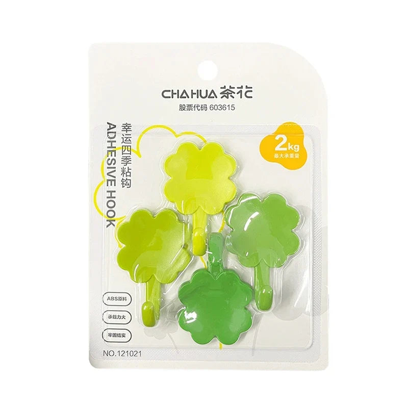 4pcs/Set Four-Leaf Clover Self-Adhesive Hook Easy-Install Transparent Wall Hook Reusable Hanging Hook For Office