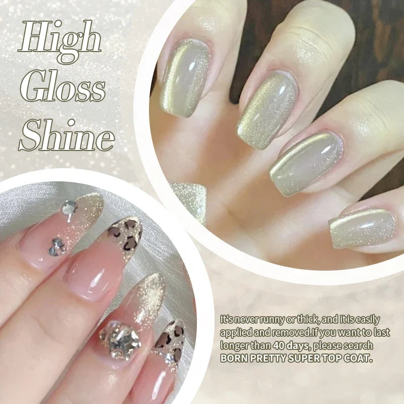 BORN PRETTY 10ml Gold Color Cat Magnetic Gel Sparkling Ultra Shine Soak Off Manicure UV Gel Nail Art Varnish Summer Gel Nails
