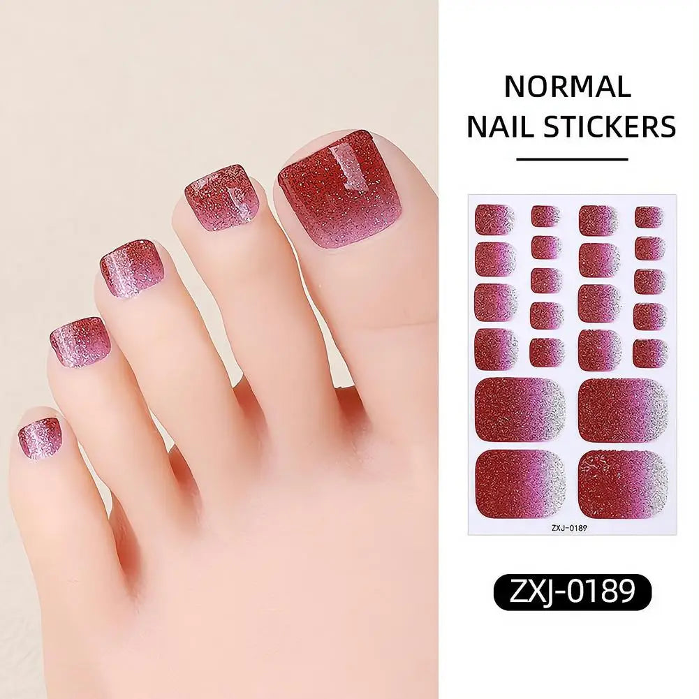 Toe Nail Stickers Full Nail Wraps Gradient Glitter Toenail Polish Strips for Women Shiny Self Adhesive Polish Gel Toenail Decals