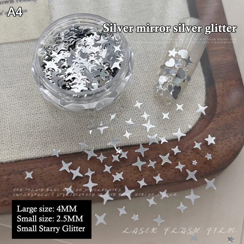 1 Box 3D Mini Nail Art Charms Round Heart Star Sequin Flakes Silvery Shiny Accessories For Manicure