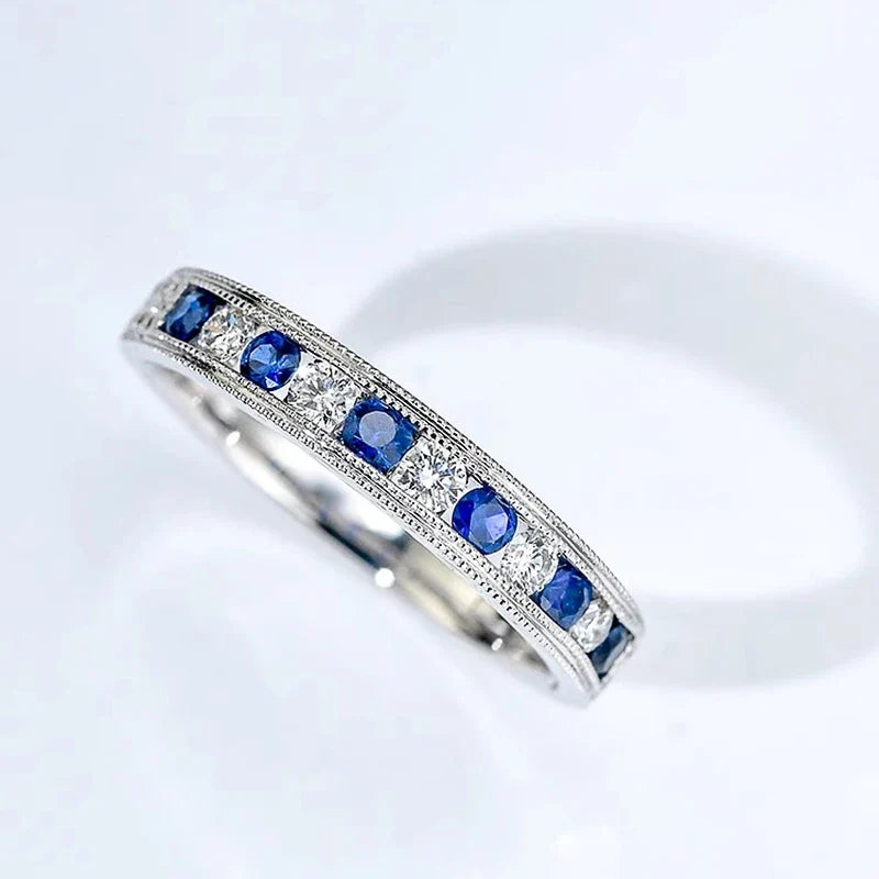Huitan Luxury Blue/White Cubic Zircon Rings for Women Classic Wedding Engagement Band Accessories Silver Color Eternity Jewelry