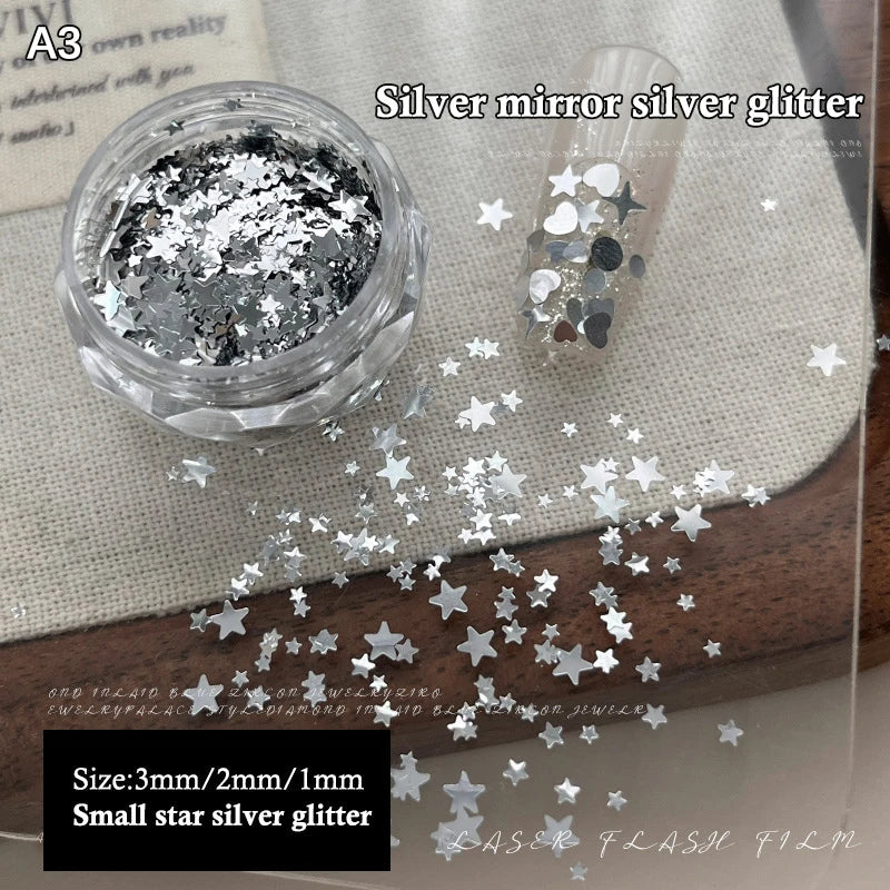 1 Box 3D Mini Nail Art Charms Round Heart Star Sequin Flakes Silvery Shiny Accessories For Manicure