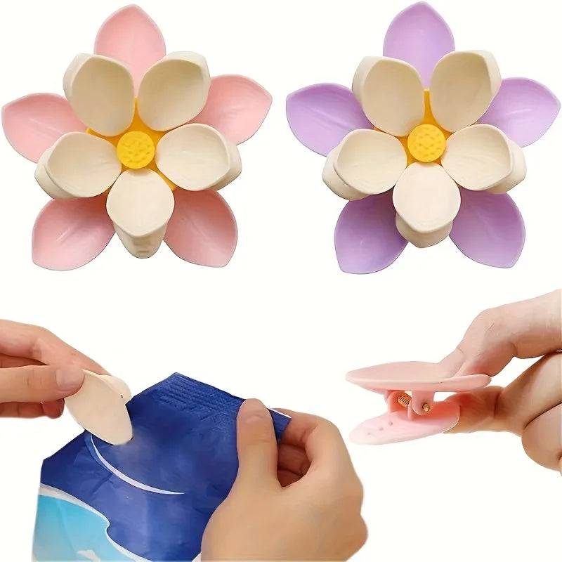 10pcs Lotus food bags clip,petal food bag sealing clip - heavy-duty plastic - sturdy two-layer structure,suitable for snack bags