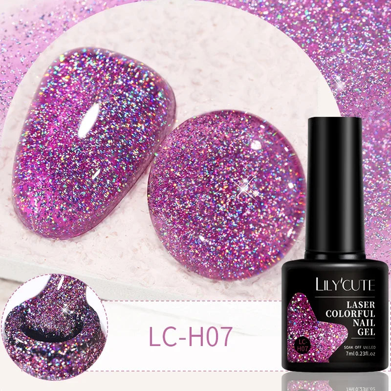 LILYCUTE 7ml Reflective Glitter Nail Gel Polish Effect Sparkling Soak Off Gel Semi Permanent For Manicure Nail Art UV Nail Gel