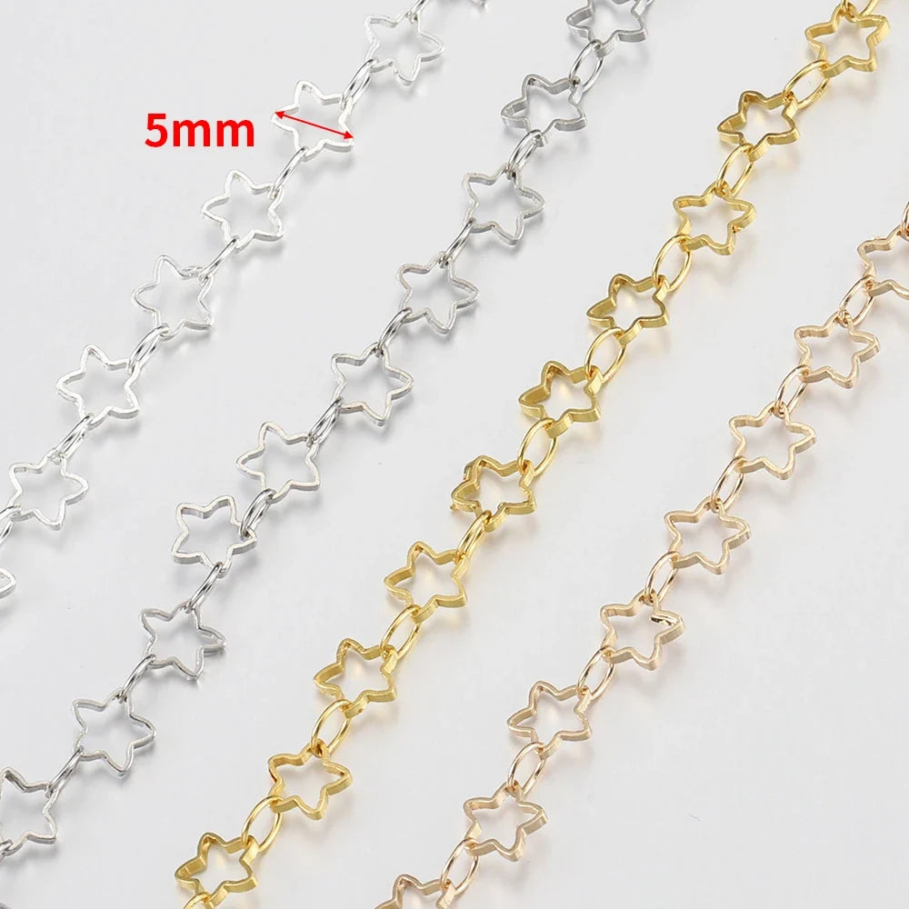 1Meter 5mm Hollow Star Copper Chains Link Handmade DIY Necklace Bracelet Anklets Jewelry Making Supplies