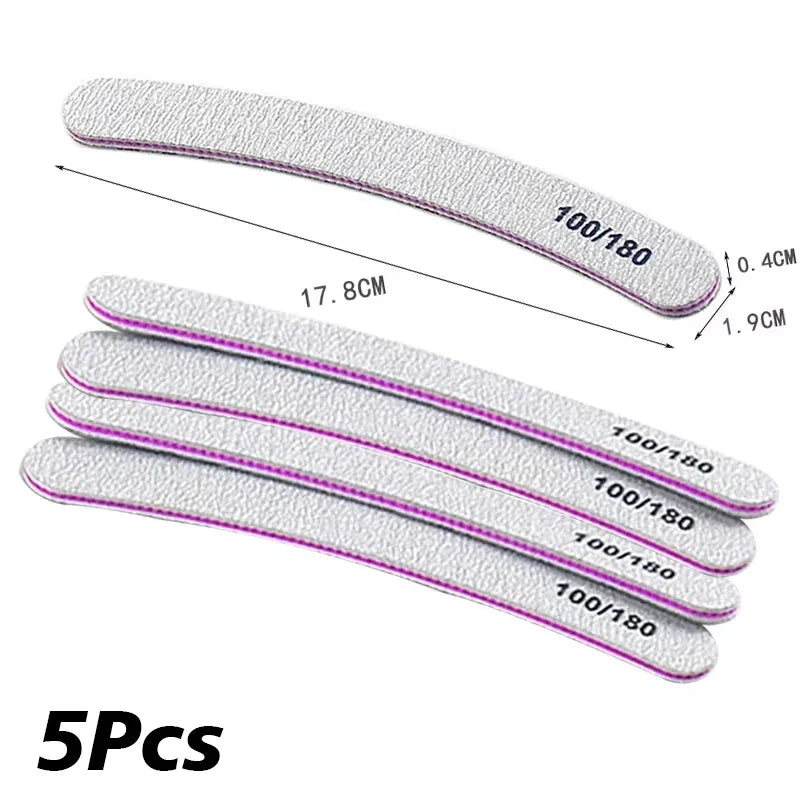1-10Pcs Nail File Buffer 100/180 Grit Half Moon Nail Files Double Side Sandpaper Sanding Grinding Gel Nail Polish Manicure Tool
