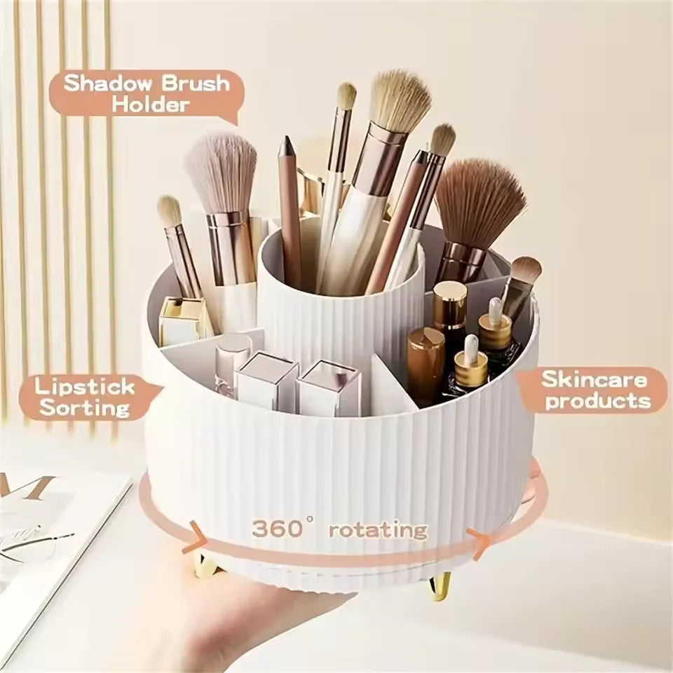 360° Rotating Storage Box Desktop Makeup Organizer Cosmetic Brush Holder Lipstick Eyebrow Pencil Holder Jewelry Container