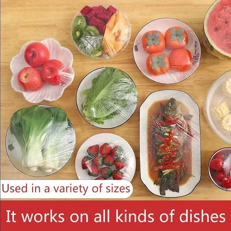 Disposable Food Cover Plastic Wrap Fruit Food Bowl Cover Bags Shower Cap Elastic Food Grade Storage Bag Kitchen Organizer ﻿