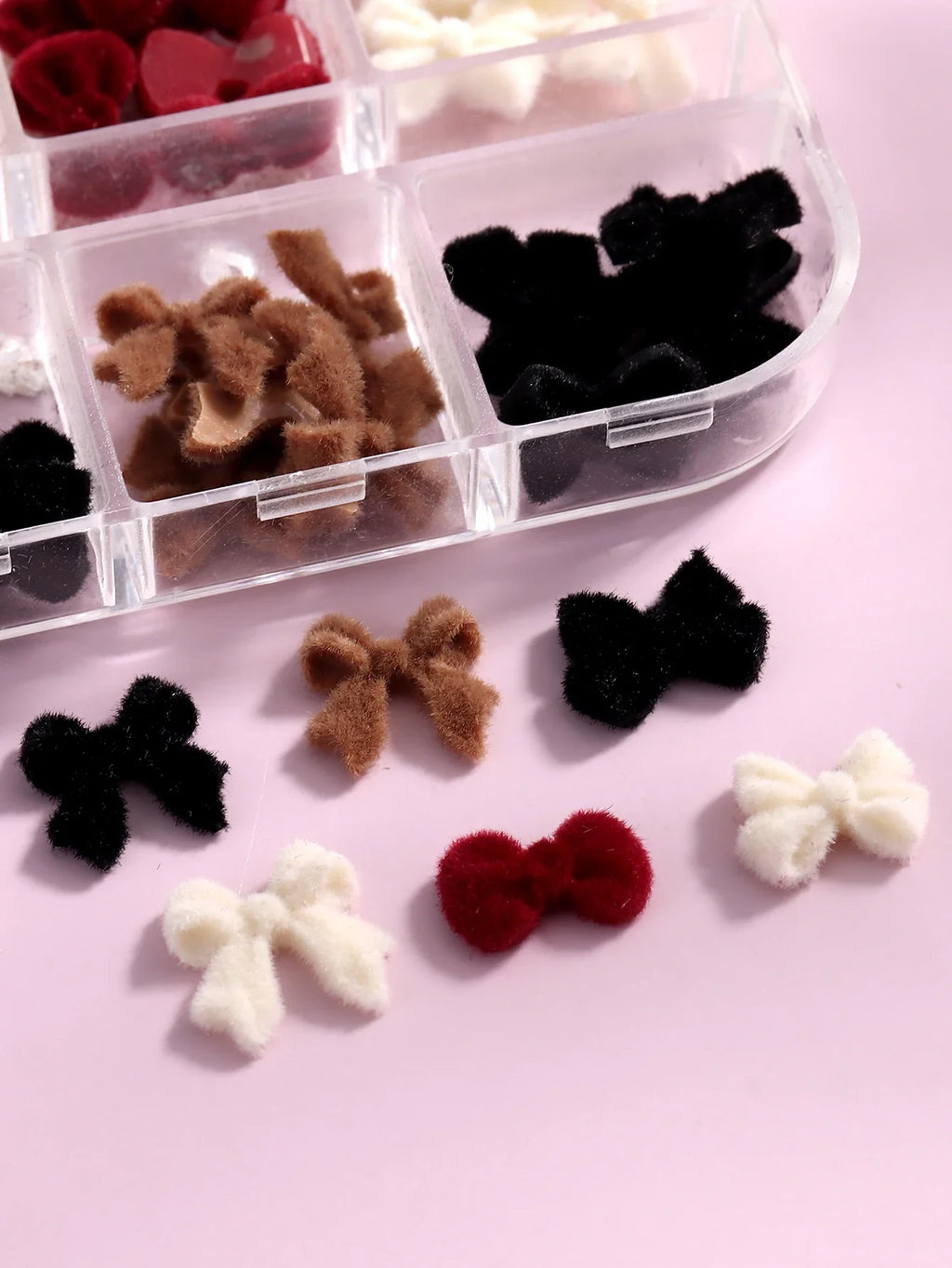 Valentine's Velvet Winter Wine Red Black Flocking Bow Design Nail Accessories DIY Bow Tie Heart Shape Nail Art Supplies Nail Art