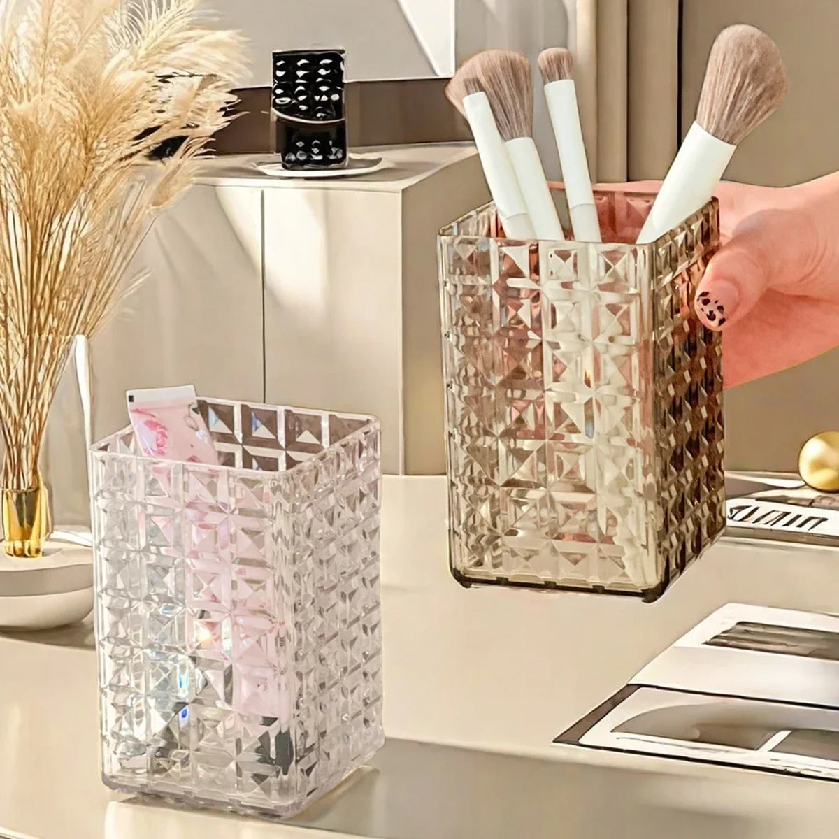WORTHBUY Transparent Makeup Brush Holder Plastic Cosmetic Storage Box Desk Lipstick Eyeliner Makeup Organizer Display Rack