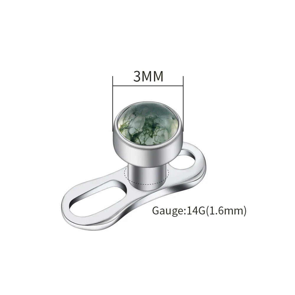 Right Grand ASTM F136 Titanium 14G Dermal Anchor Top with Natural Green Moss Agate Base Microdermal Piercing Body Jewelry