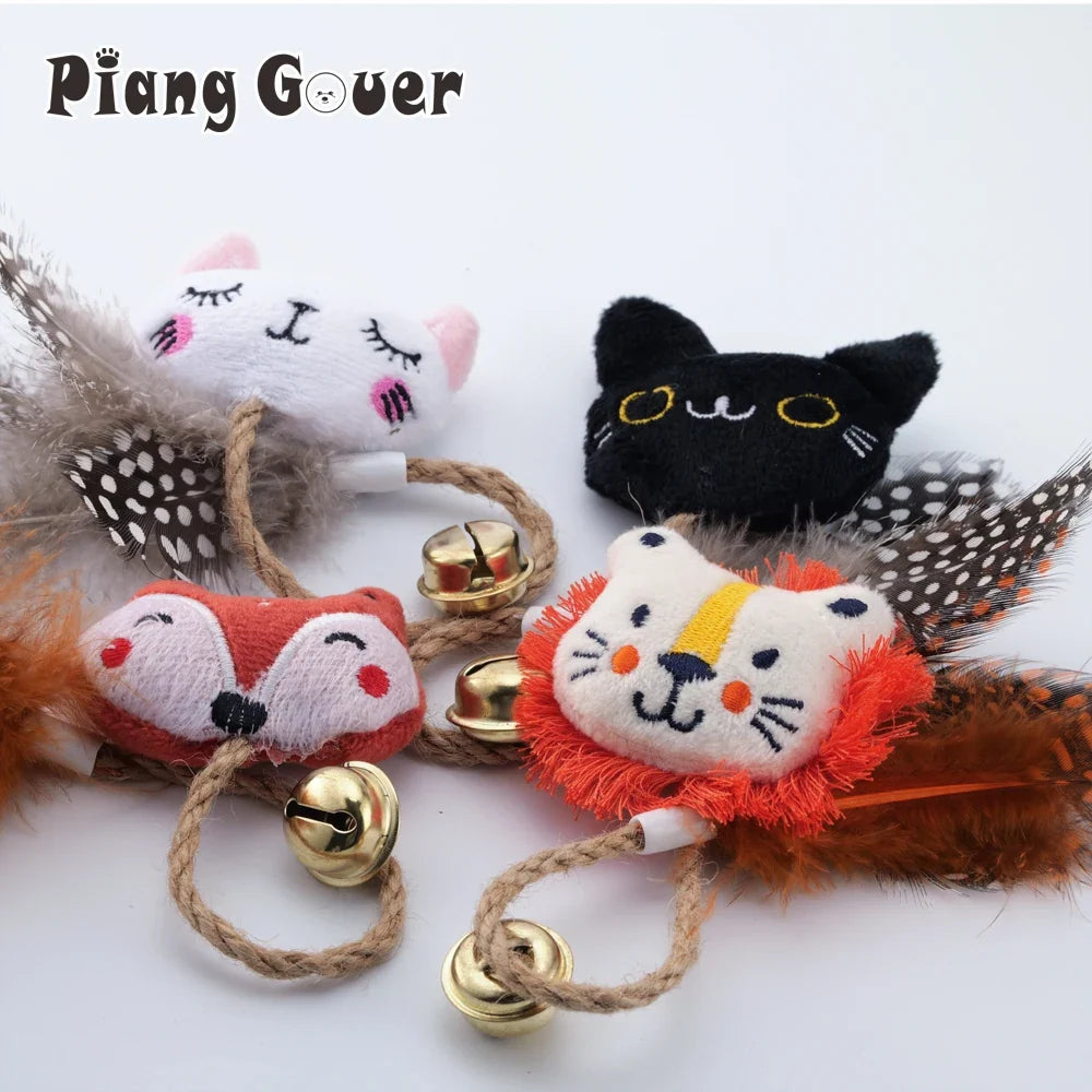Cartoon Animal Cat Toy Feather Bell With Catnip Rope Pet Kitten Supplies Chew Toy