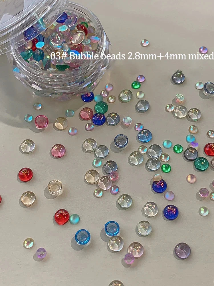 Candy Colors Mixed Size Nail Rhinestones Round Clear Glass Crystal Bead Hemispherical 3D Nail Art Decorations DIY Accessories