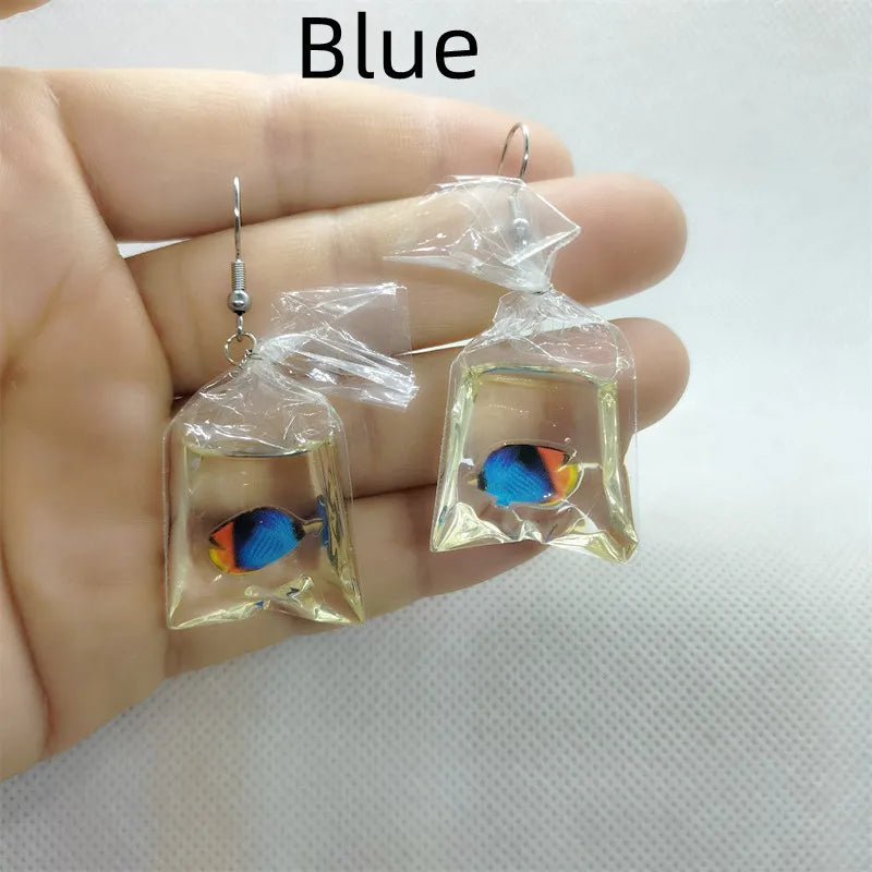Yungqi Cartoon Resin Ocean Animal Fish Water Bag Dangle Earrings Funny Water Pouch Drop Earring For Girl Kids Jewelry Brincos