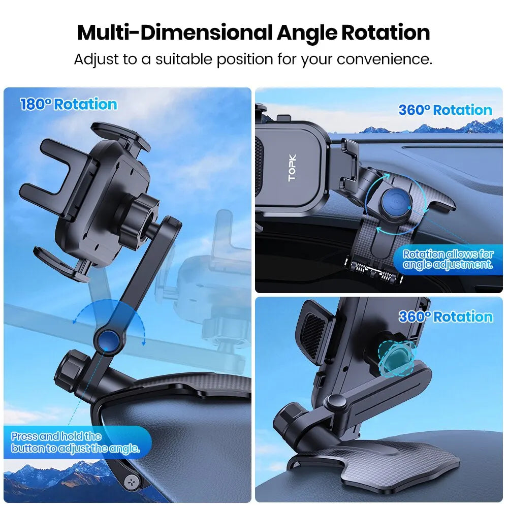 TOPK Car Phone Holder for Dashboard [Multi-Angles&Stable] Adjustable Cell Car Phone Mount Anti-slip Silicone Clip for Smartphone