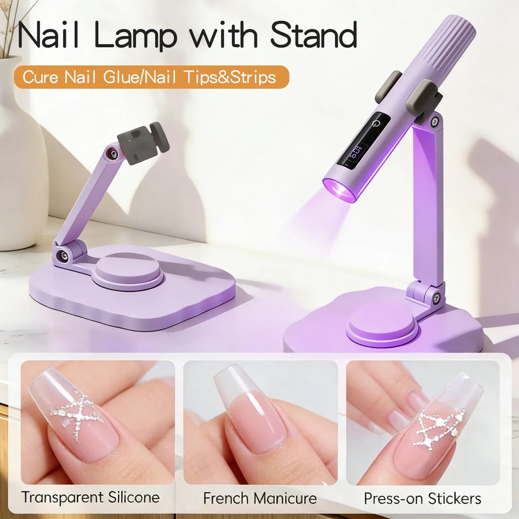 YIKOOLIN Mini Handheld UV Light Nail Lamp with Stand Handheld UV Light with Display for Gel Nail Rechargeable USB Nail Dryer