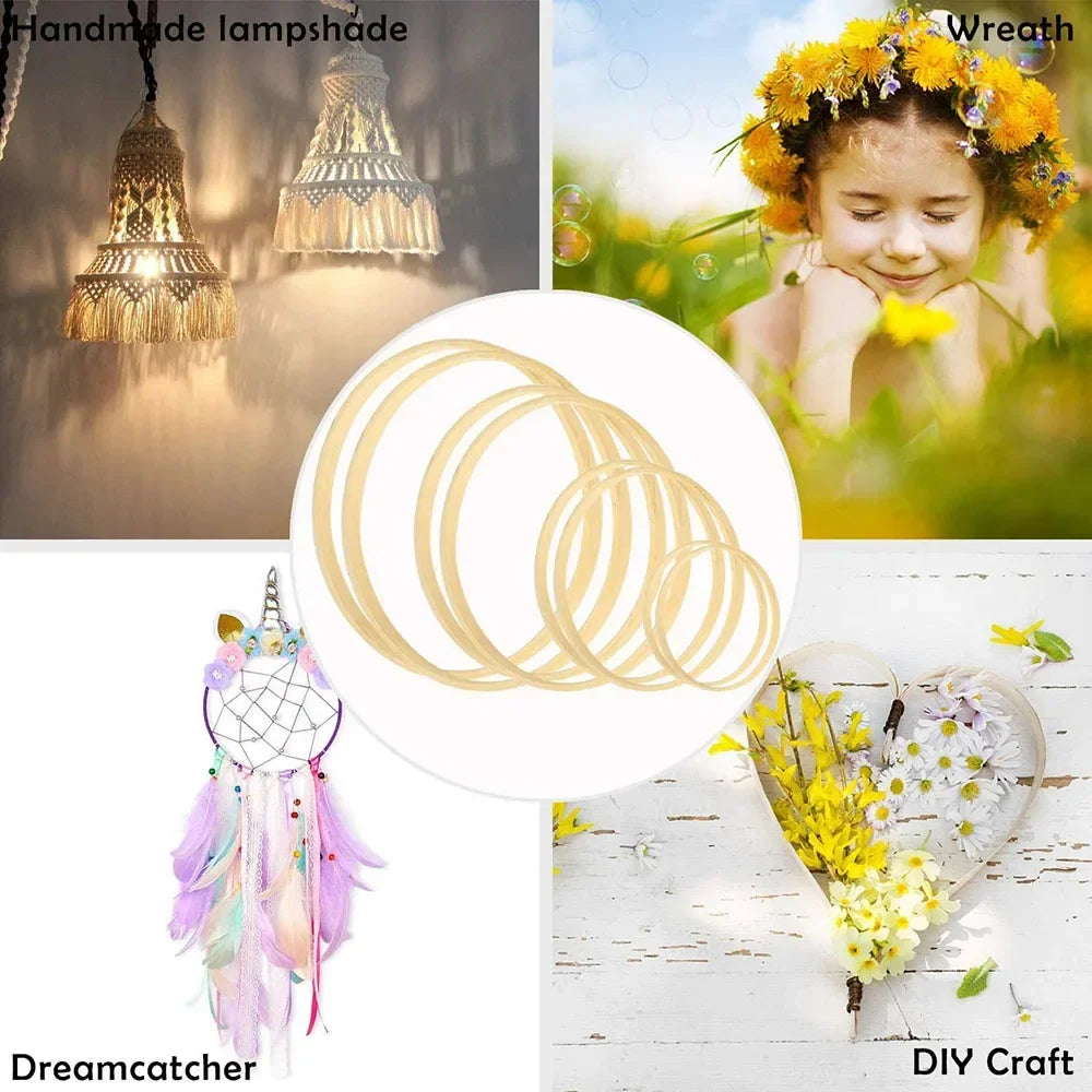 2Pcs Wooden Bamboo Floral Hoop Wreath Macrame Craft Hoop Rings For DIY Wedding Wreath Decor Dream Catcher Wall Hanging Crafts