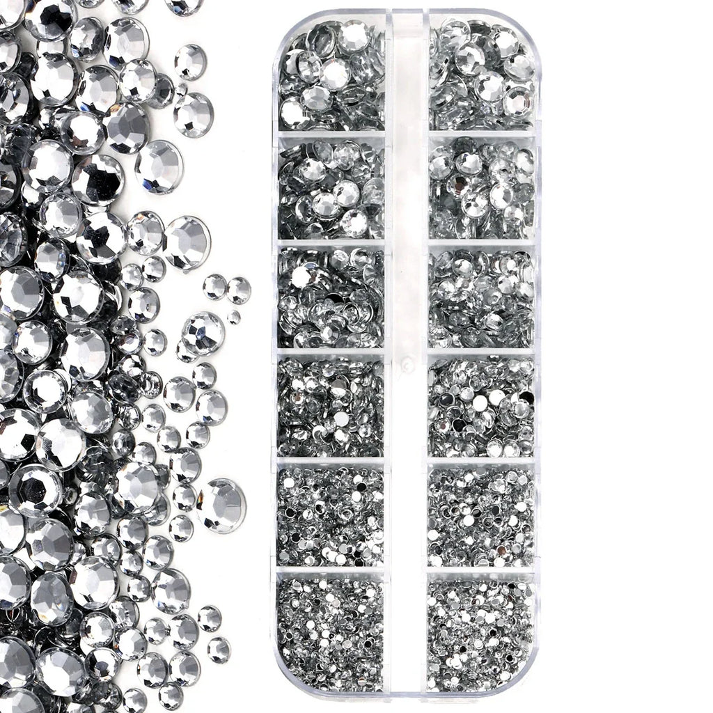 12Grids Colorful Mixed Glitter Nail Rhinestones Sparkly 2mm Mini Acrylic Flatback Diamonds Pink/Clear/Green Gems Manicure Parts