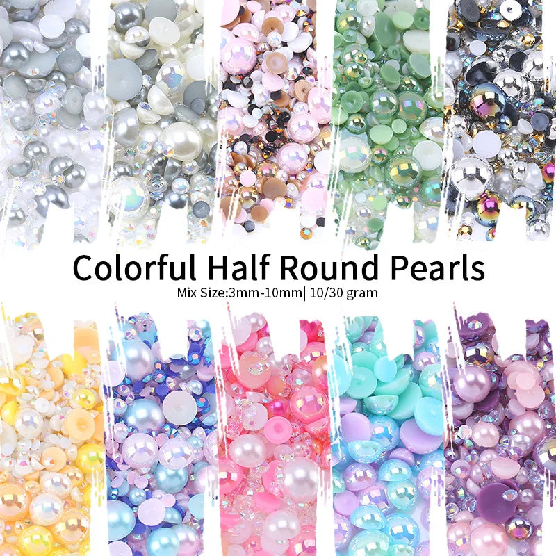 One Bag Japanese Mixed Kawaii Half Round Pearl Resin Nail Art Charms 3D Fashion Cartoon Nail Decoration DIY Manicure Accessories