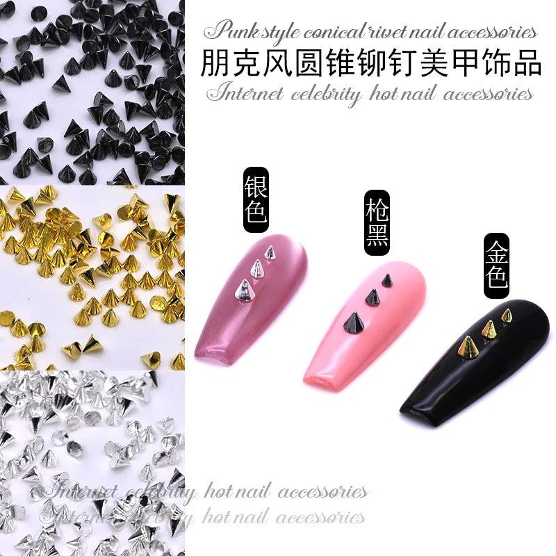 100PCS Metal 3D Punk Cone Nail Art Stud Accessories Rivet Parts For Manicure Decor Retro Nails Decoration Supplies Material Tool