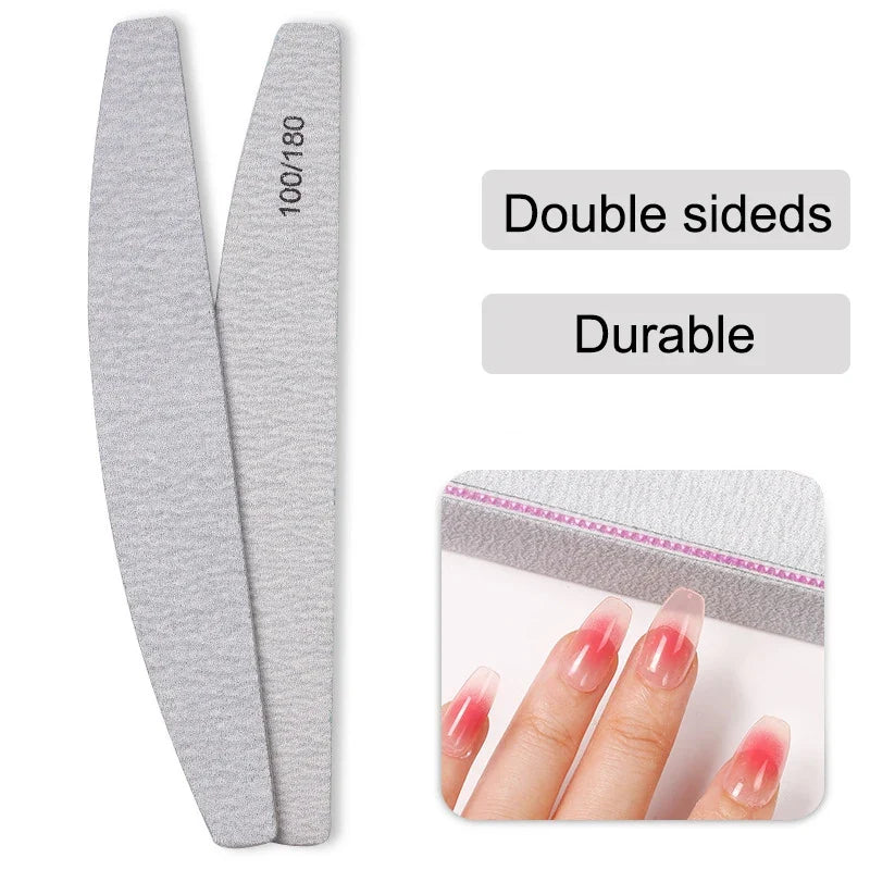 1-10Pcs Nail File Buffer 100/180 Grit Half Moon Nail Files Double Side Sandpaper Sanding Grinding Gel Nail Polish Manicure Tool