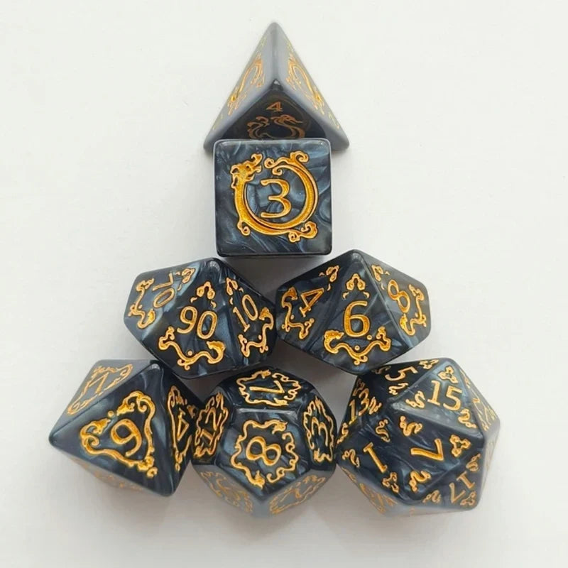 New Pattern Multi sided Dice Digital Dice Running Team Board Game AccessoriesMulti sided Sieve Game Dragon Pattern 7Dices: Blue