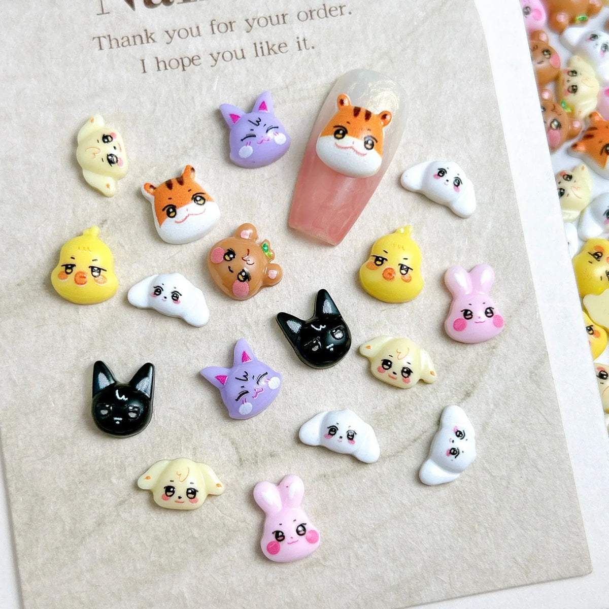 30PCS Creative Painted Kawaii Animal Series Nail Art Charms 3D Cartoon Rabbit Bear Tiger Resin Nail Decorations for DIY Manicure