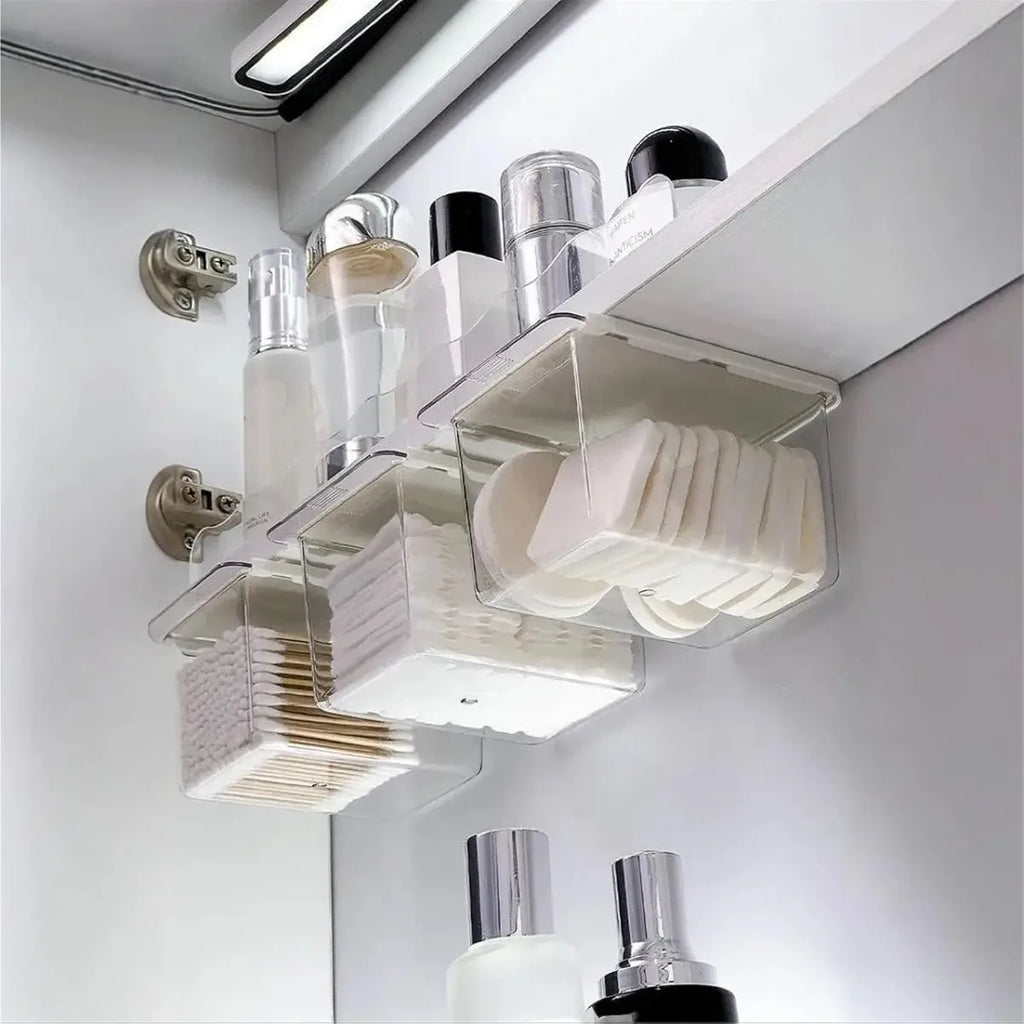 Transparent Bathroom Pull Out Storage Drawer Cotton Stick Makeup Organizer Under Mirror Cabinet Cosmetics Rack Divider Tool
