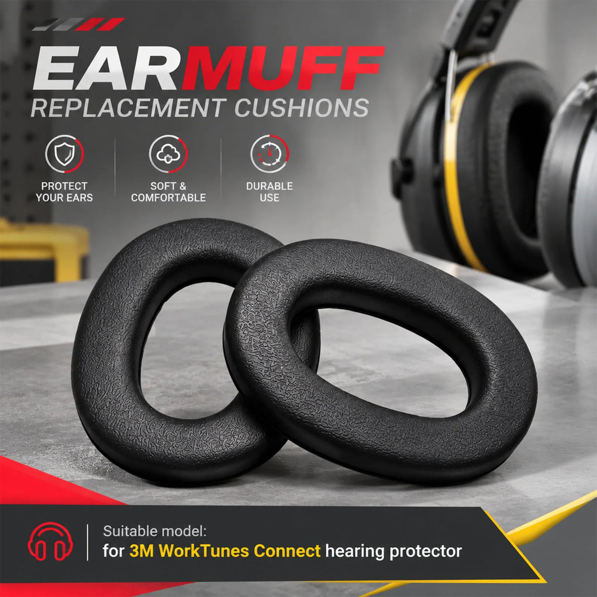 For 3M WorkTunes Connect Hearing Protector Earmuffs Earpad Earphone Leather Soft Sponge Cushion Replacement Headphones Accessory