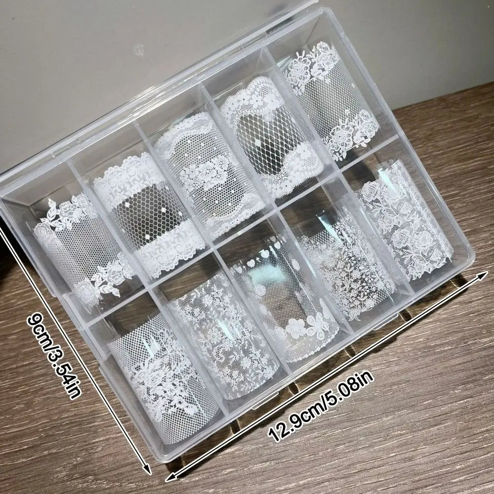 Fashion Lace Design Nail Foils Black White Tulip Pattern Nail Stickers Sequin Effect Nail Decorations Manicure DIY
