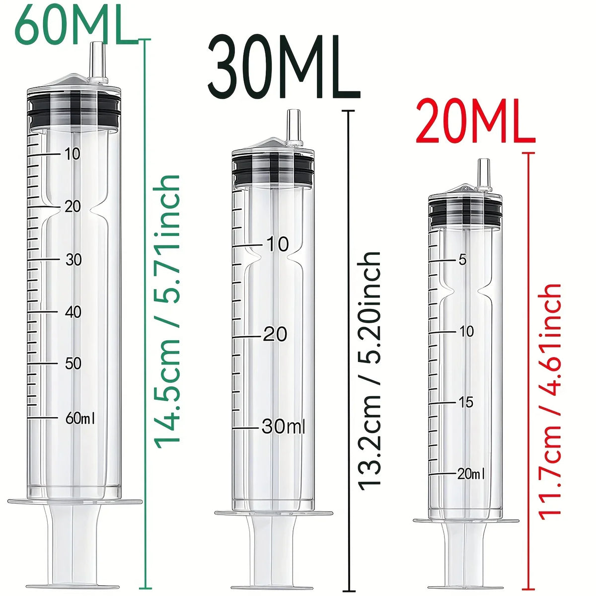 7Pcs 1ML/3ML/10ML/20ML/30ML/60ML Syringes with Clear Scale for Glue Dispensing Liquid Measuring Pet Feeding Ink Refilling