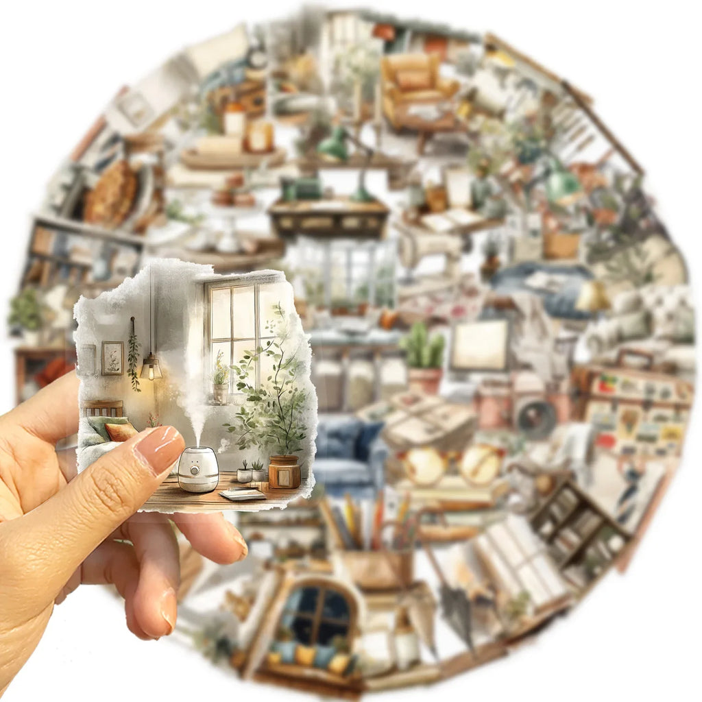 50PCS Transparent Sticker Cartoon Home Art Stickers Graffiti Stickers DIY Diary Phone Case Handmade Scrapbook Aesthetic Stickers