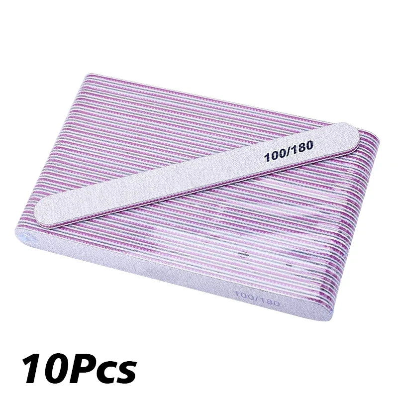 1-10Pcs Nail File Buffer 100/180 Grit Half Moon Nail Files Double Side Sandpaper Sanding Grinding Gel Nail Polish Manicure Tool