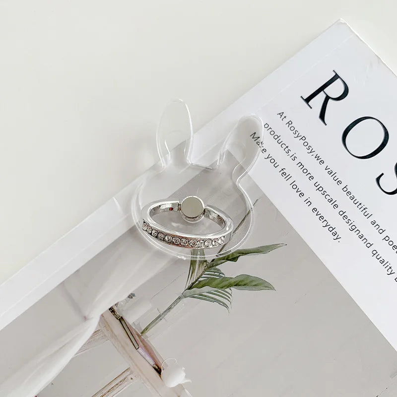 Cell Phone Ring Holder Stand Diamond Transparent Finger Grip Clear 360 Degree Rotation Kickstand Compatible iPhones