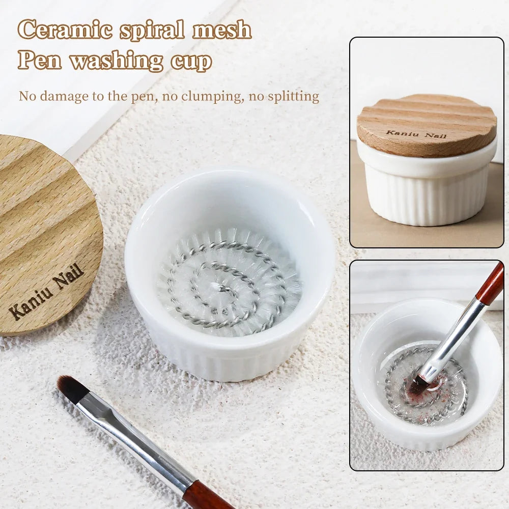 KANIU Smooth Elegant Ceramic Brush Cleaner With Built-In Stiff-Bristle Brush A Portable Nail Care Cup Designed For In Nail Salon