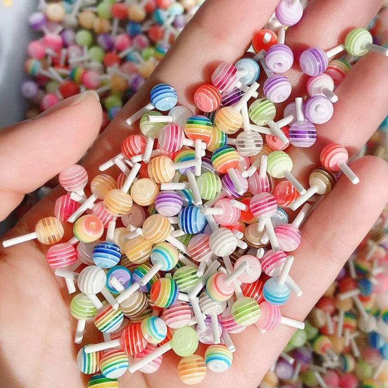 4mm,6mm Lollipop Nail Art Charms Kawaii Resin Acrylic Accessories Jewelry Colorful Mini Sweet Candy Manicure Rhinestone 50/20pc
