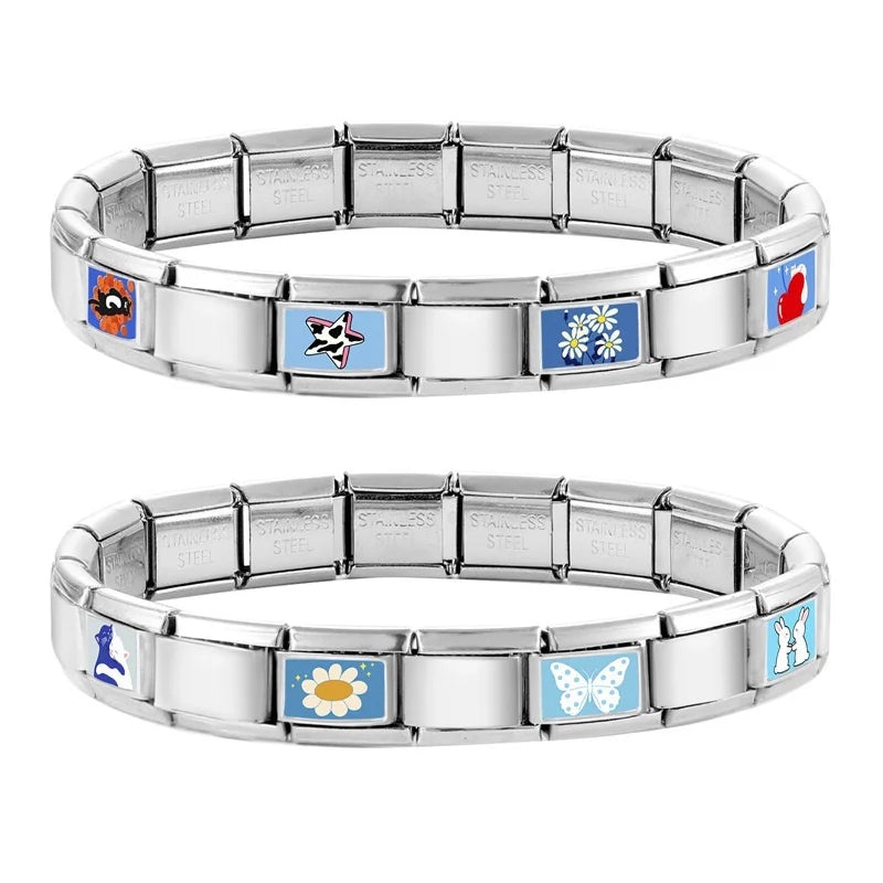 2025 Design Blue Series Black Cats Rabbit Eye Flower Sun Italian Charm Links Stainless Steel Fit 9mm Bracelet Jewelry DIY Making