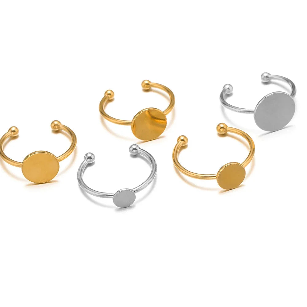 10Pcs Gold Plated Stainless Steel Blank Bases Rings Settings Cabochon Cameo Tray Bezel DIY Jewelry Making Supplies Findings Bulk