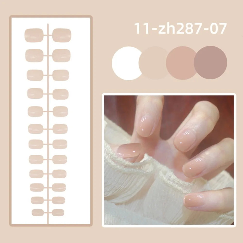 24Pcs Solid Color Fake Nails Mini Bright Short Square Head False Nails Detachable Wearable Full Cover Manicure Press-on Nails