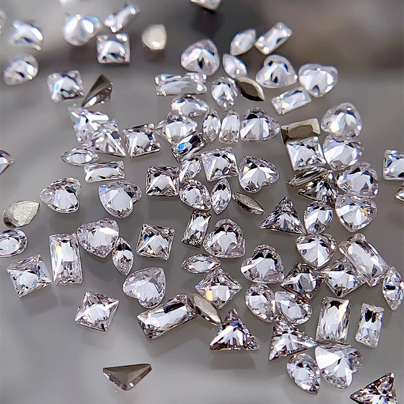 50-100Pcs Sparkle White Horse Eye Zircon Nail Rhinestones Flat Bottom Water Drop Shape Nail Art Gems Manicure Gel Polish Decor