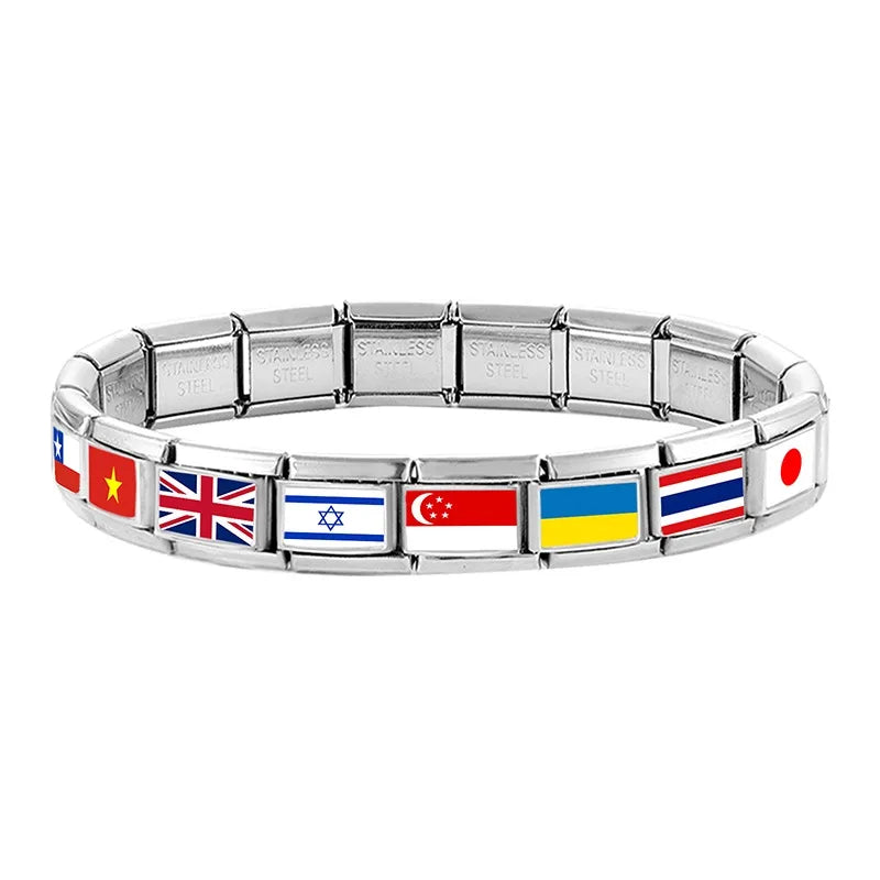2025 Fashion Photo Italian Charm Bracelet 9mm Diy Color National Flag Series of Each Country Mexico,America,Britain,Italy,Israel